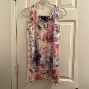 Size small white lace overlay pink purple cream floral flower layer tank top